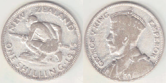 1935 New Zealand silver Shilling A001983